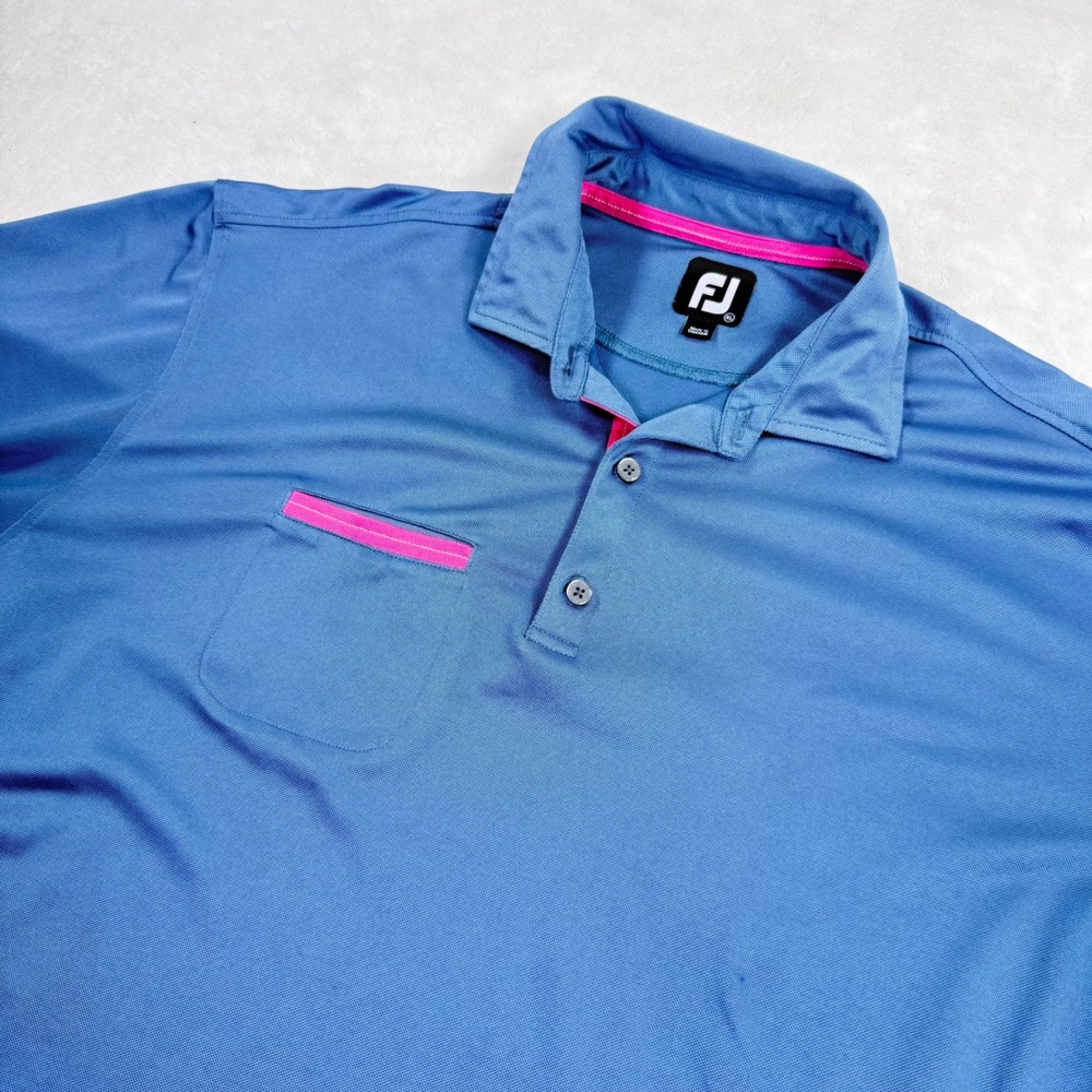 FootJoy‎ Mens Golf Polo Shirt Blue Pink Trim Chest Pocket XL 25670 0518